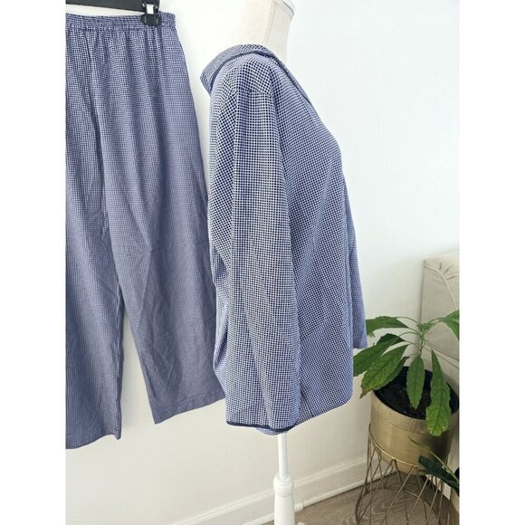 Josie Vintage Blue Long Sleeve Collared Button Up 2 Piece Pajama Set M Medium - Picture 6 of 8